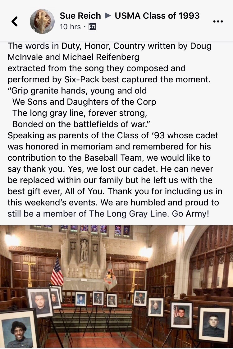 A Class of 1993 memorial tribute quoting Duty Honor Country